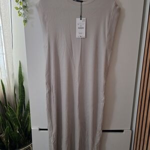 Zara Beige Ribbed Knit Top